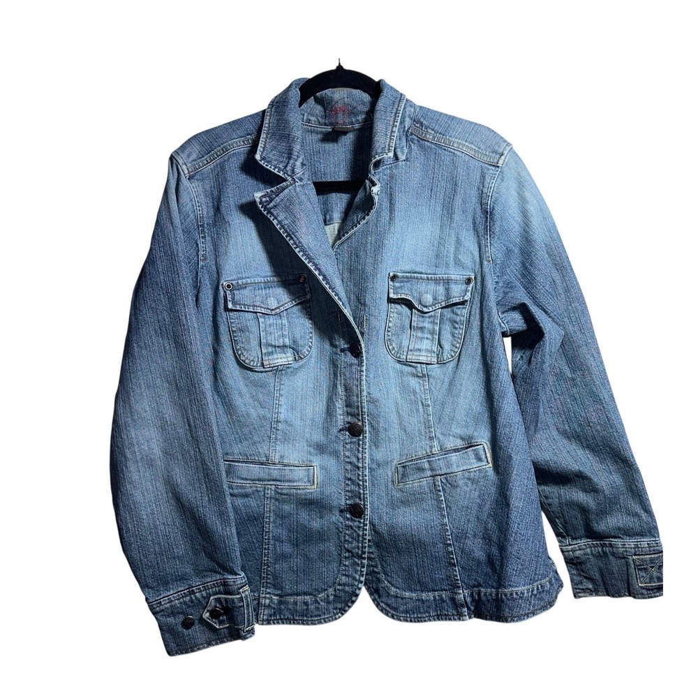 Venezia Women's 18/20 Plus Denim Blazer Jacket Medium Wash Utility Button-Front